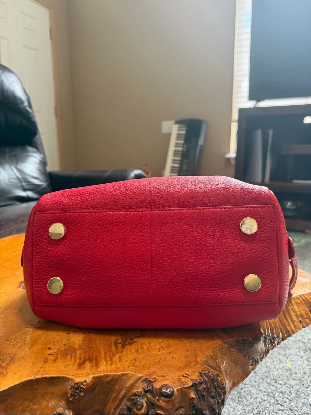 Fossil Sydney Satchel Bag in Claret Red Pebbled Cowhide Leather, Medium Size